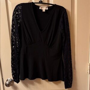 MICHAEL Michael Kors Black Blouse with Lace Sleeves